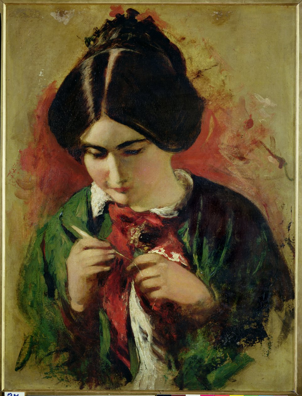 Studie til den hæklede arbejder, Miss Mary Ann Purdon (olie på panel) af William Etty