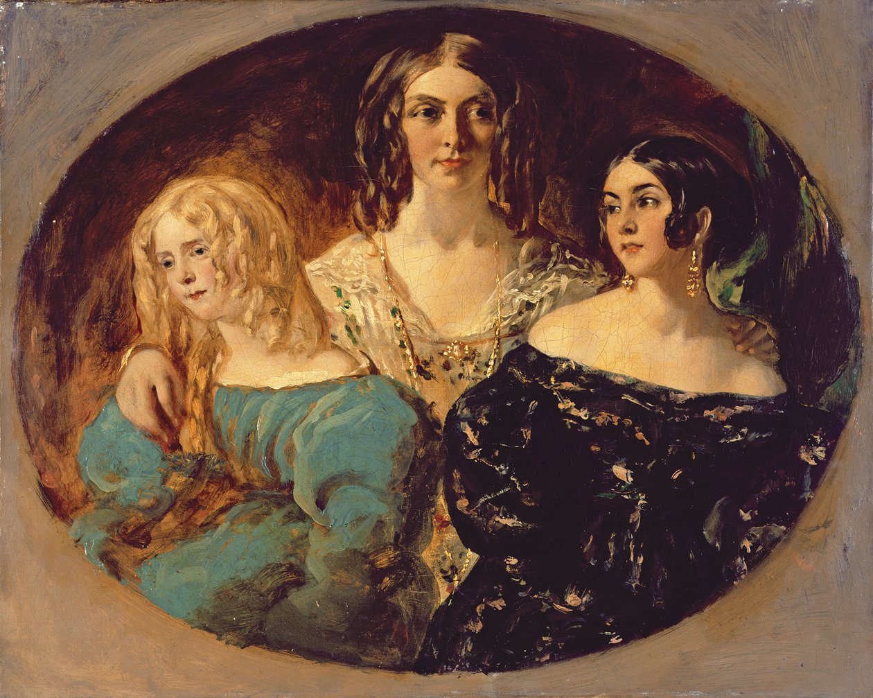 Den ærede fru Caroline Norton og hendes søstre, ca. 1847 (olie på lærred) af William Etty