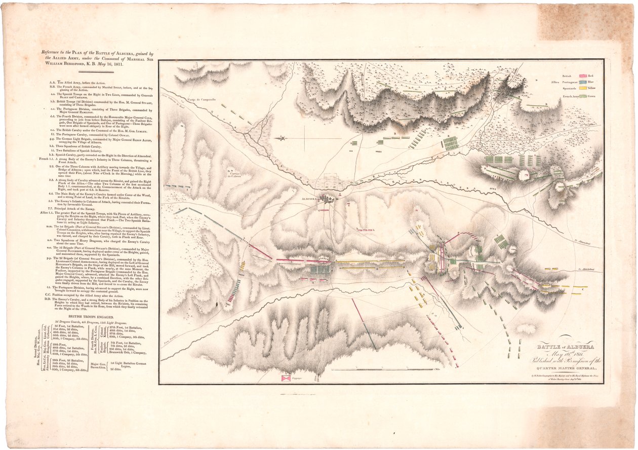 En plan, der viser slaget ved Albuera af William Faden