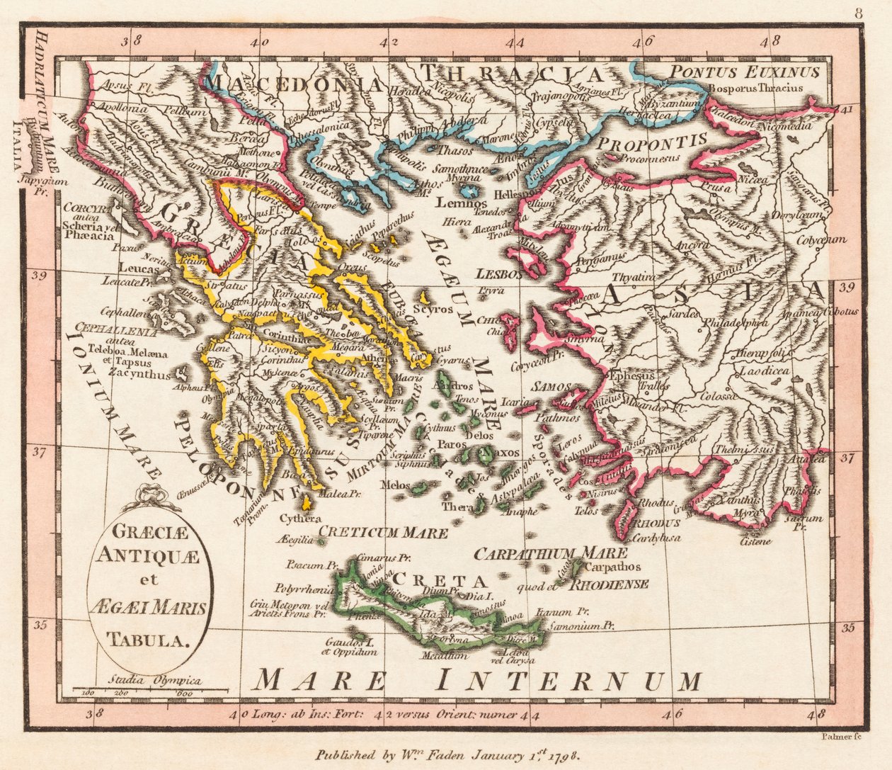 Det gamle Grækenland. Ægiske Hav. Lilleasien. Kort. af William Faden