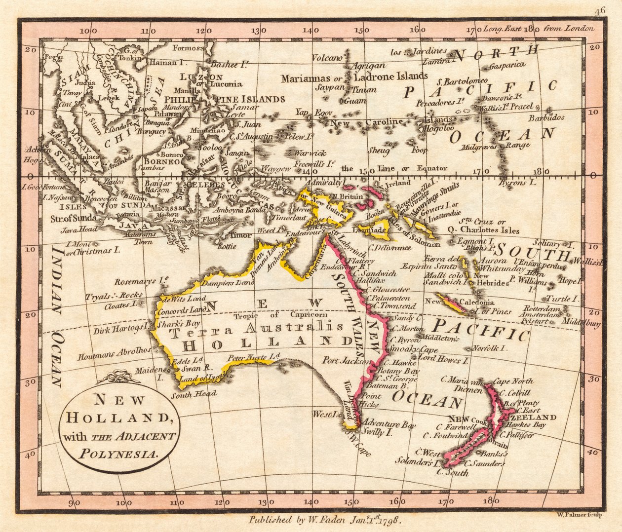 Australien og New Zealand. New Holland. Kort. af William Faden