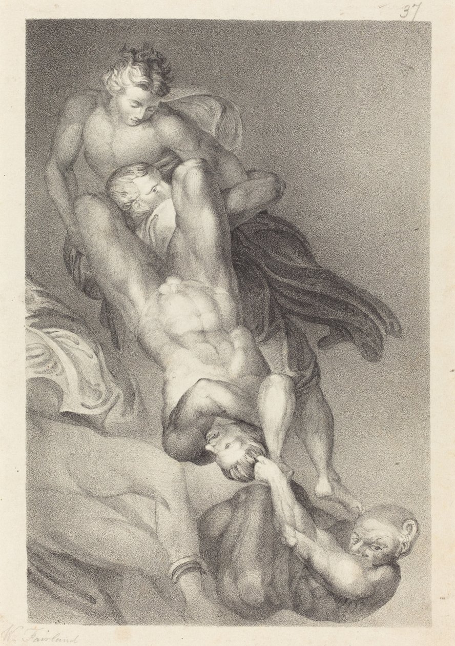 En del af den sidste dom fra Michael Angelo af William Fairland after John Flaxman