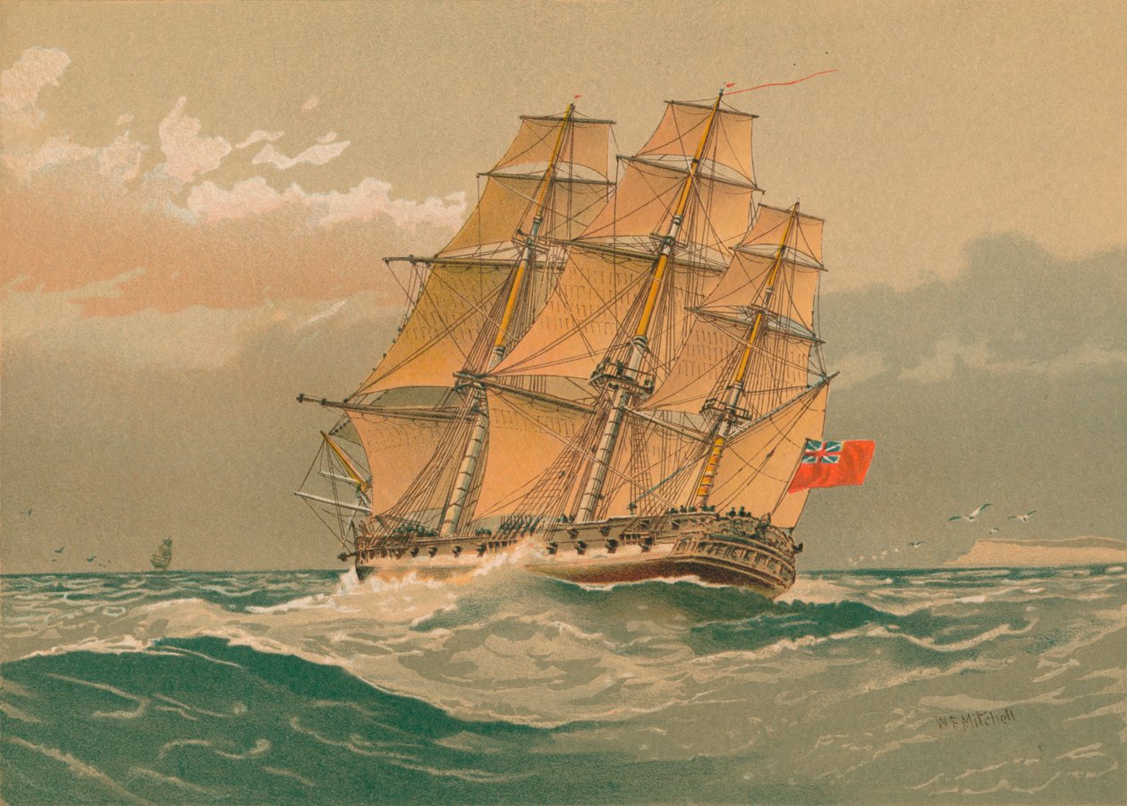 En fregat med 38 kanoner, omkring 1770, slutningen af det 19.-begyndelsen af det 20. århundrede. af William Frederick Mitchell