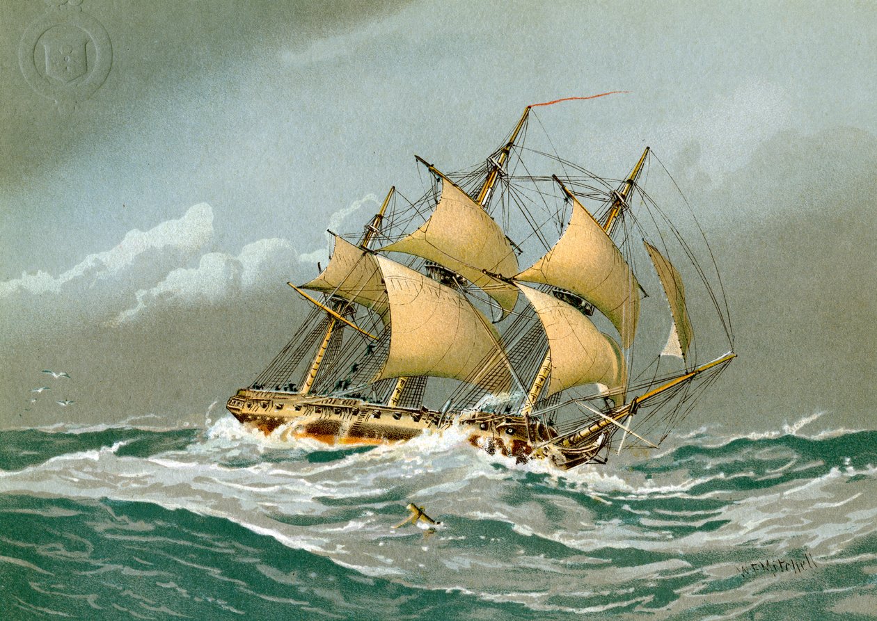 En Royal Navy 28 kanonfregat, c1794 c1890-c1893 af William Frederick Mitchell