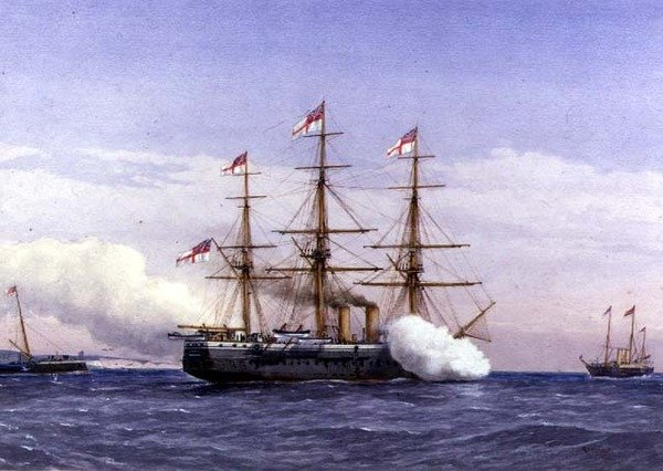 H.M.S. Bacchante med H.M. Yacht Osborne af William Frederick Mitchell
