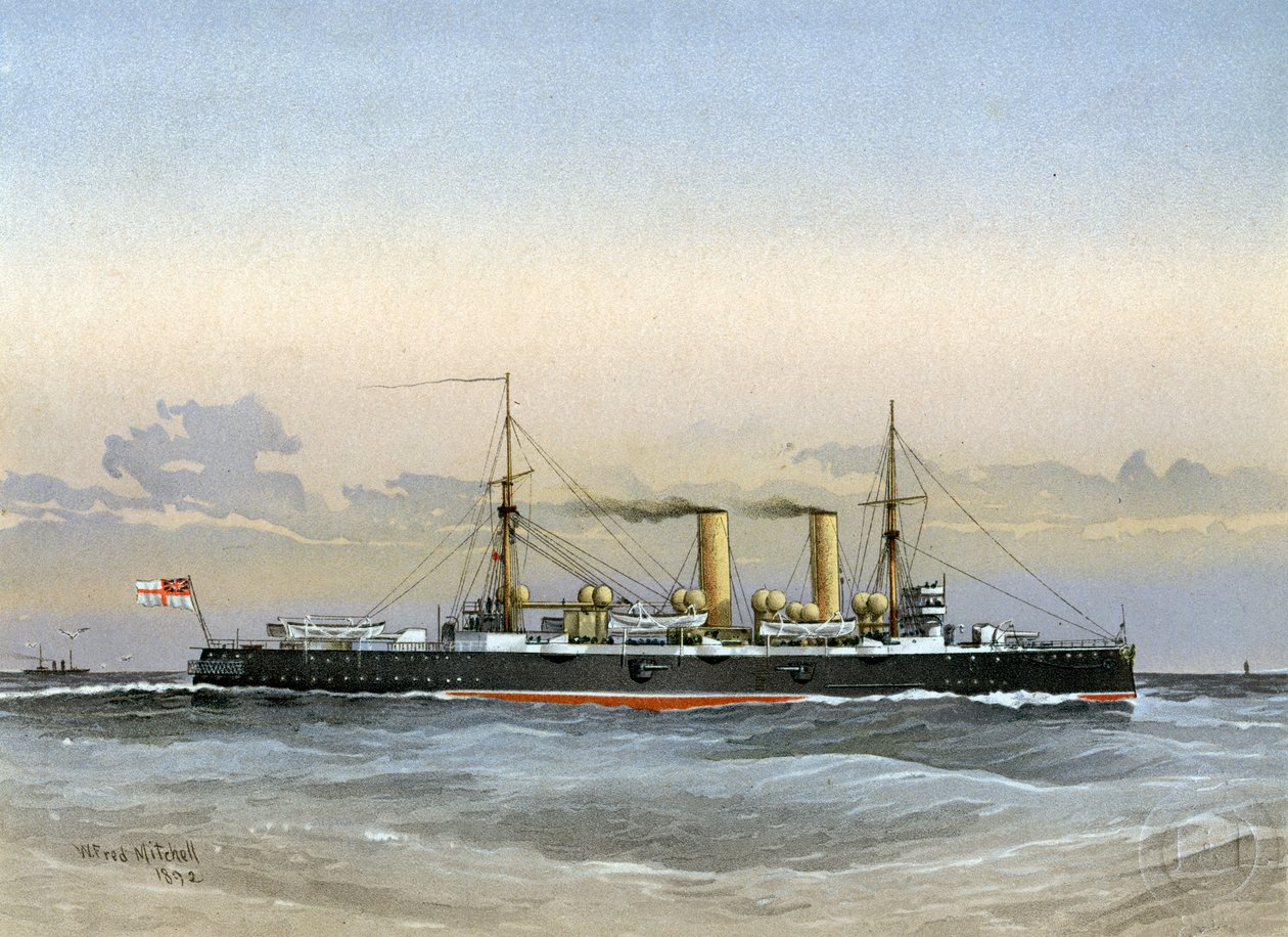 HMS Blenheim, Royal Navy 1. klasse krydser, 1892 af William Frederick Mitchell
