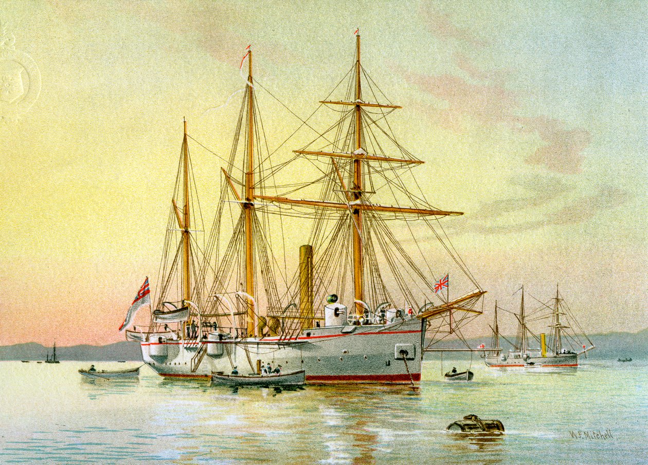 HMS Bramble, Royal Navy 1. klasse kanonbåd, c1890-c1893. af William Frederick Mitchell