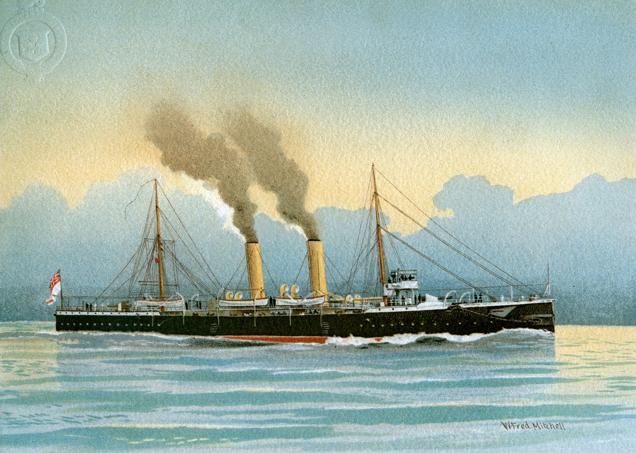 HMS Latona, Royal Navy 2. klasses krydser, c1890-c1893. af William Frederick Mitchell