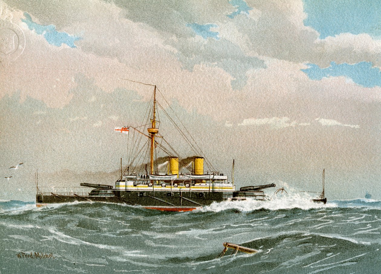 HMS Rodney, Royal Navy 1. klasse slagskib, c1890-c1893 af William Frederick Mitchell