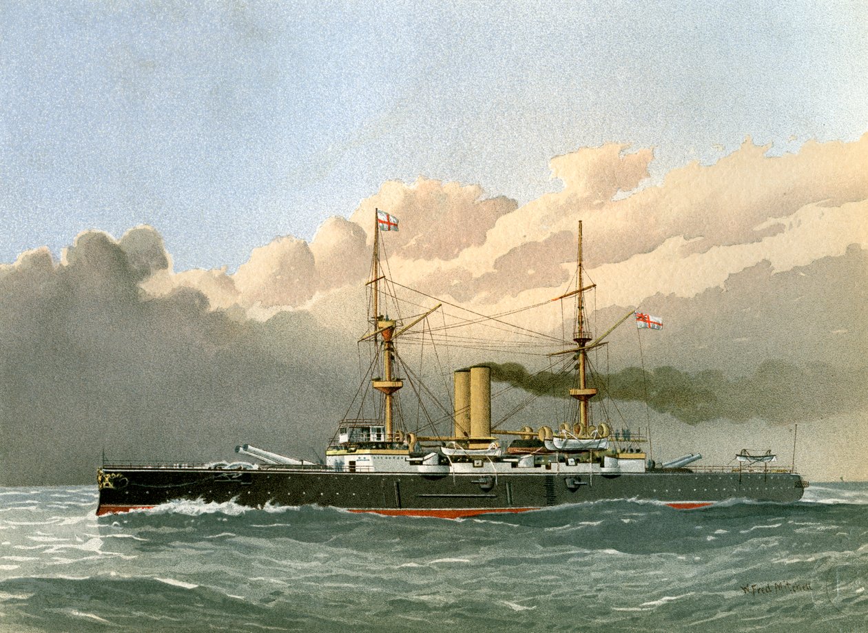 HMS Royal Sovereign, Royal Navy 1. klasse slagskib, c1890-c1893. af William Frederick Mitchell