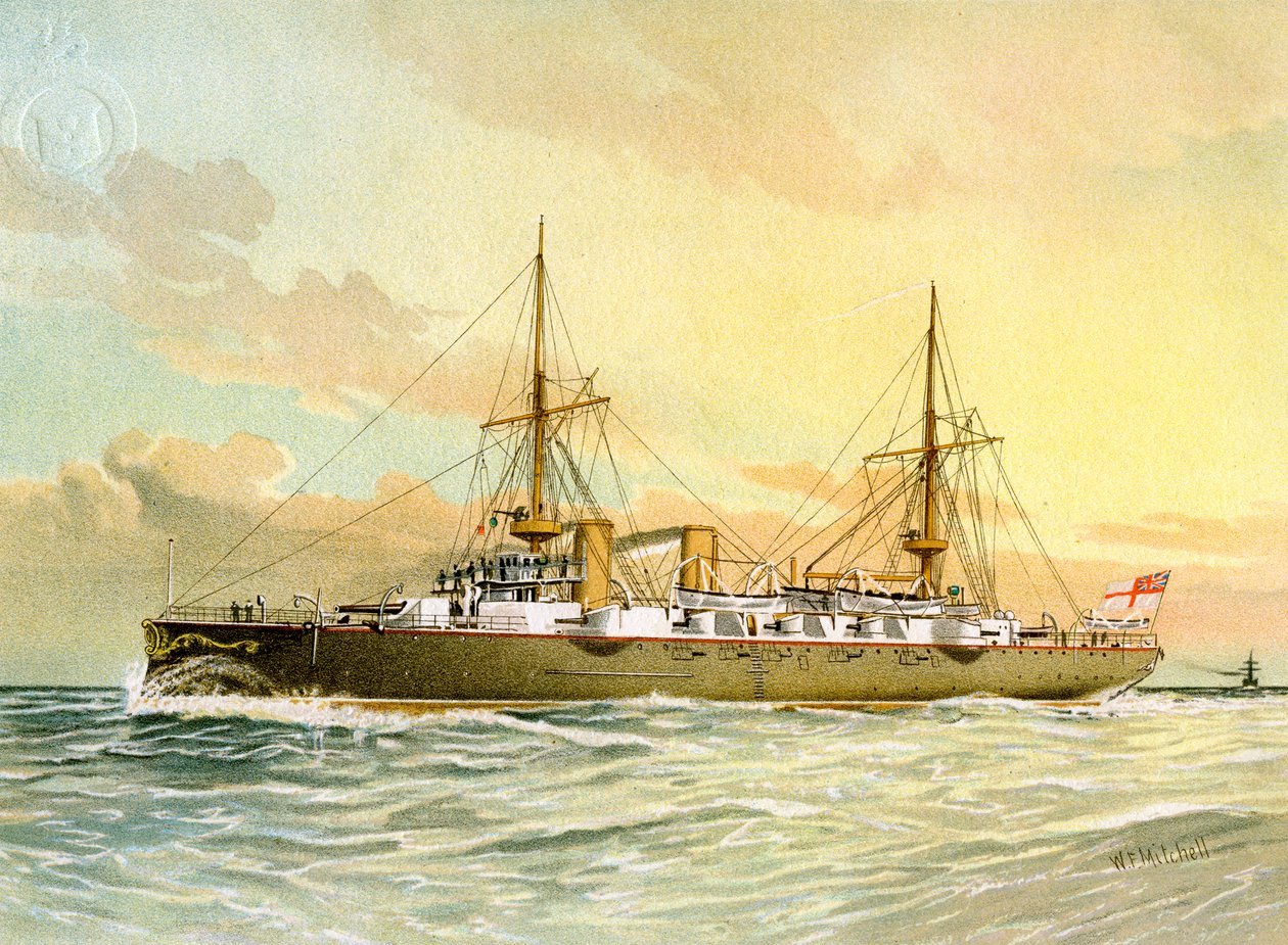 HMS Undaunted, Royal Navy 1. klasse krydser, c1890-c1893. af William Frederick Mitchell