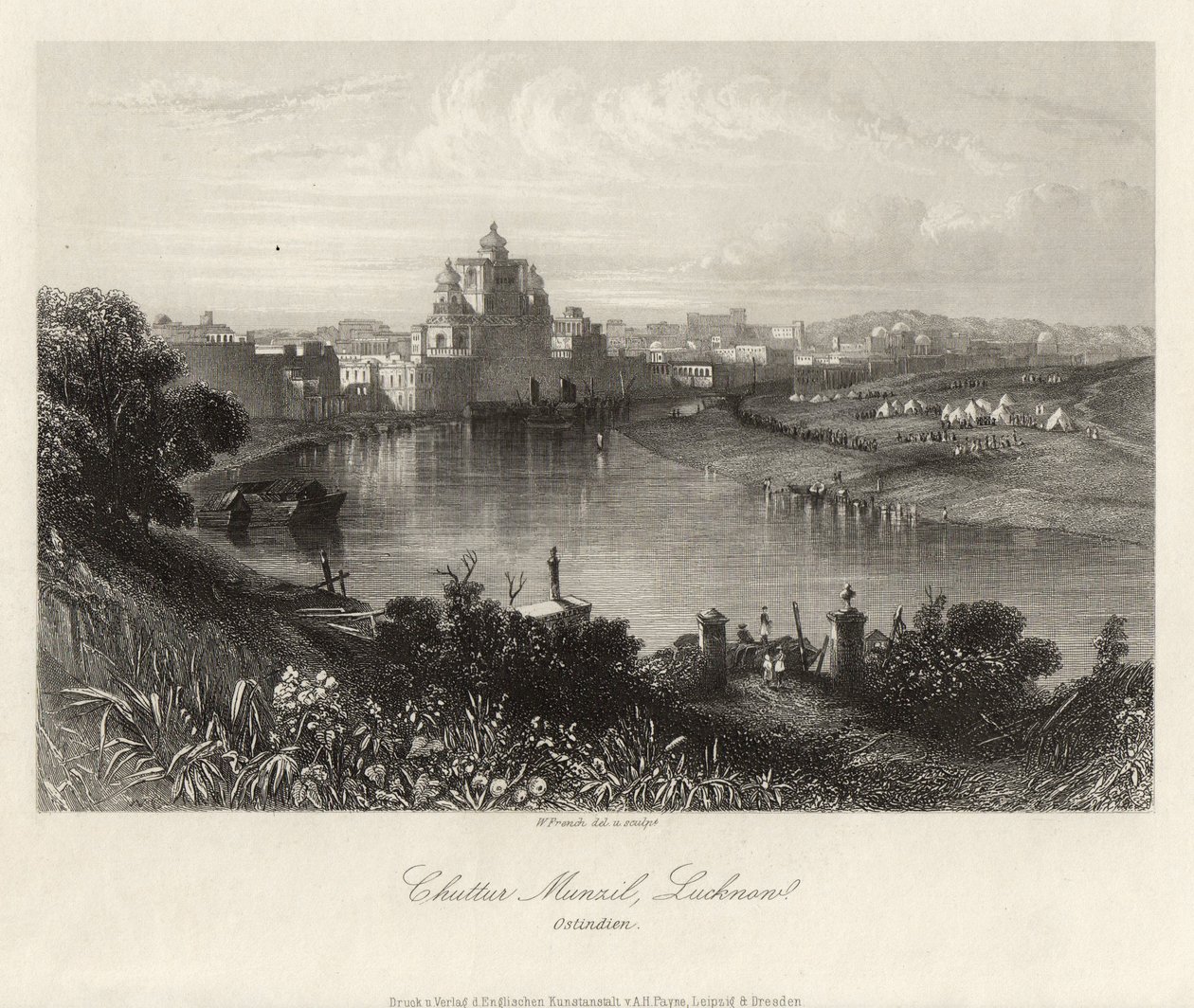 Oversigt over Gomati-floden, Chuttur Munzil, Lucknow. af William French
