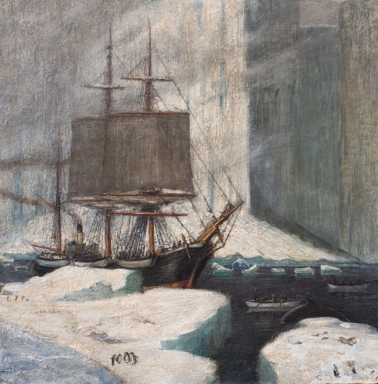 Hvalfanger fortøjet til is af William G. Burn Murdoch