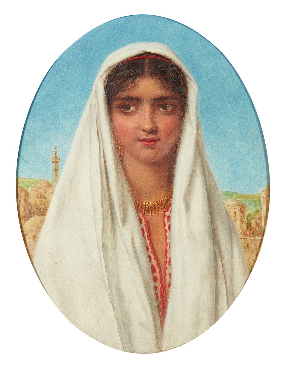 Portræt af en arabisk pige (olie på panel) af William Gale