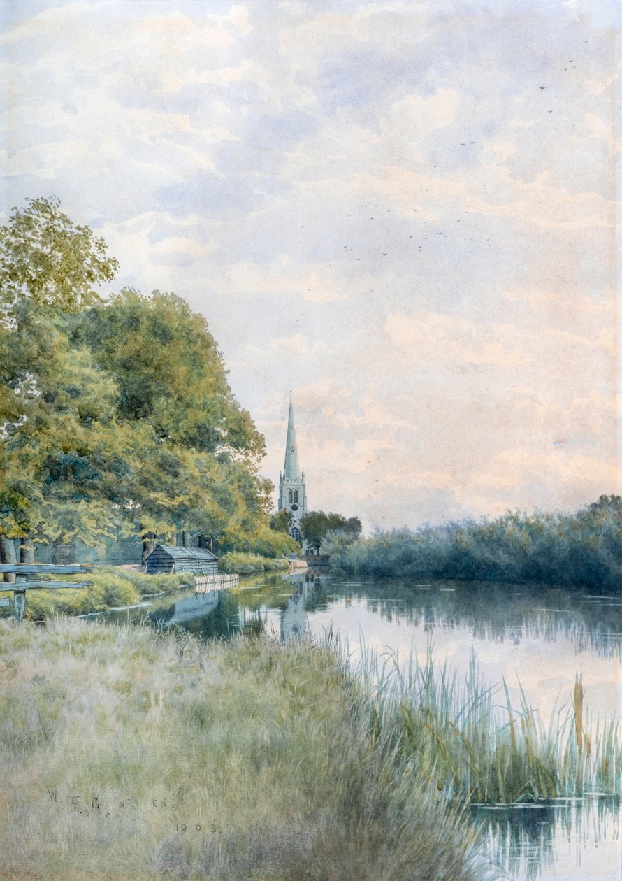 All Saints Church fra trækstien, Hemingford Grey af William Garden Fraser