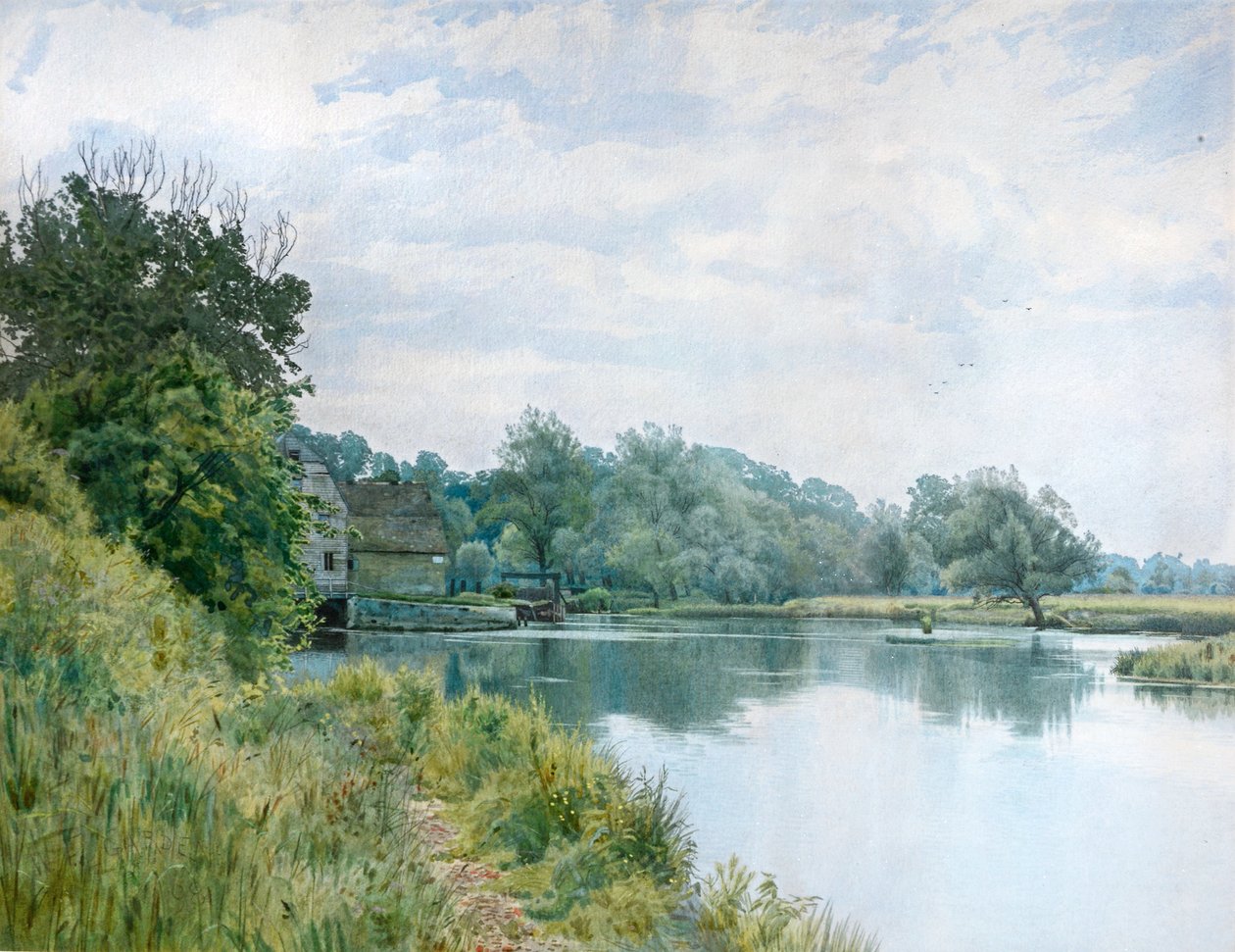 Ouse og møllen ved Hemingford Grey af William Garden Fraser