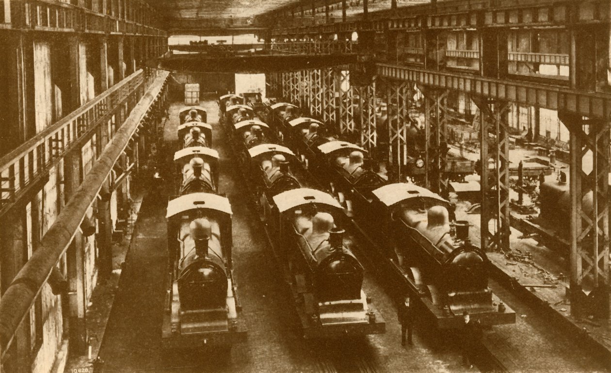 Lokomotiver klar til forsendelse til udlandet, c1930. af William George Armstrong