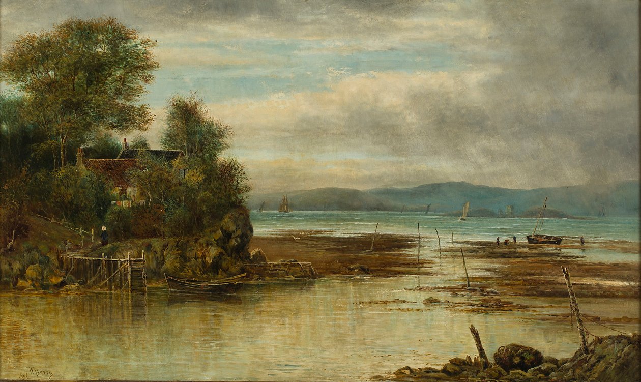 Cramond Ferry - Hvor floden slutter sig til havet (olie på lærred) af William Gerard Barry