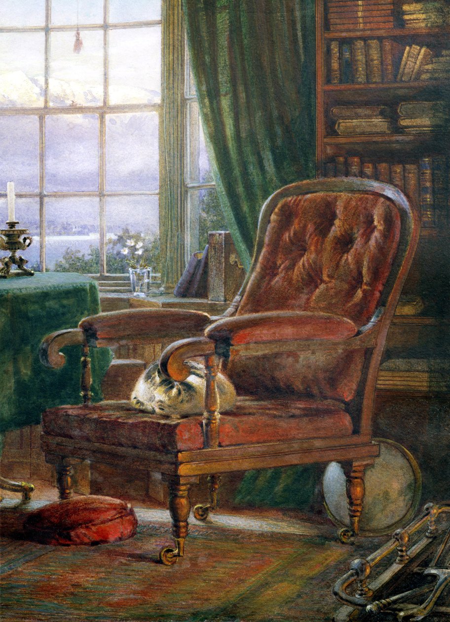 John Ruskins arbejdsværelse i Brantwood, Cumbria, 1882, wc-detalje af 26629 af William Gersham Collingwood