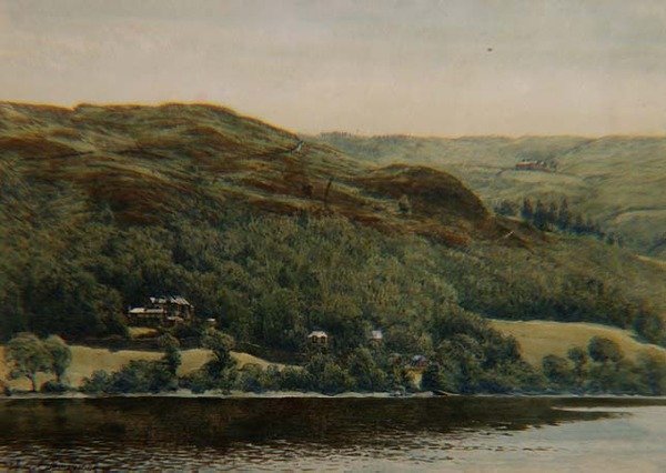 Udsigt over Brantwood, p.1881 (akvarel, blyant og blæk) af William Gersham Collingwood