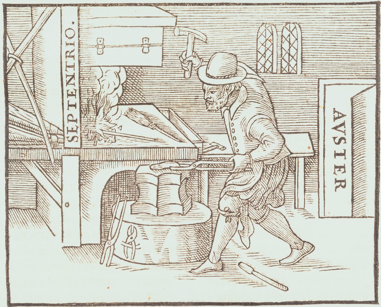 Smedning af en magnet, fra William Gilberts De Magnete af William Gilbert