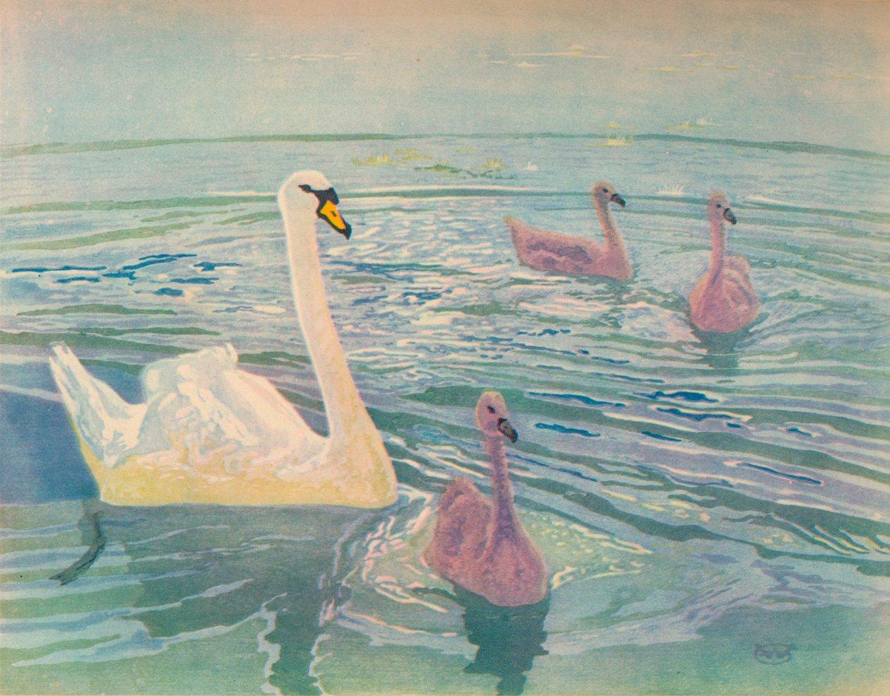 Svane og cygnets, 1911, 1928 af William Giles