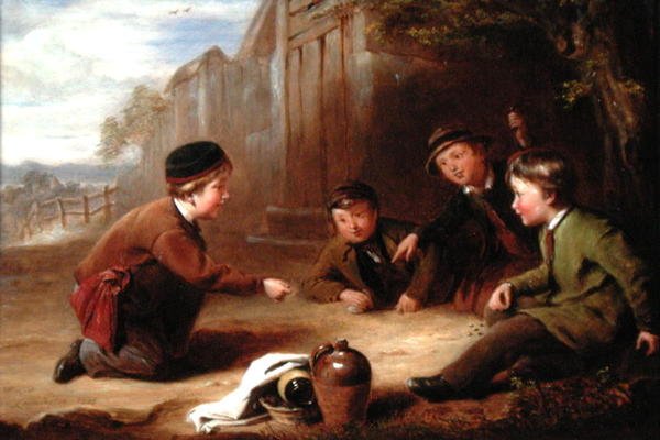 Playing Marbles, ca. 1865 (olie på panel) af William Gill