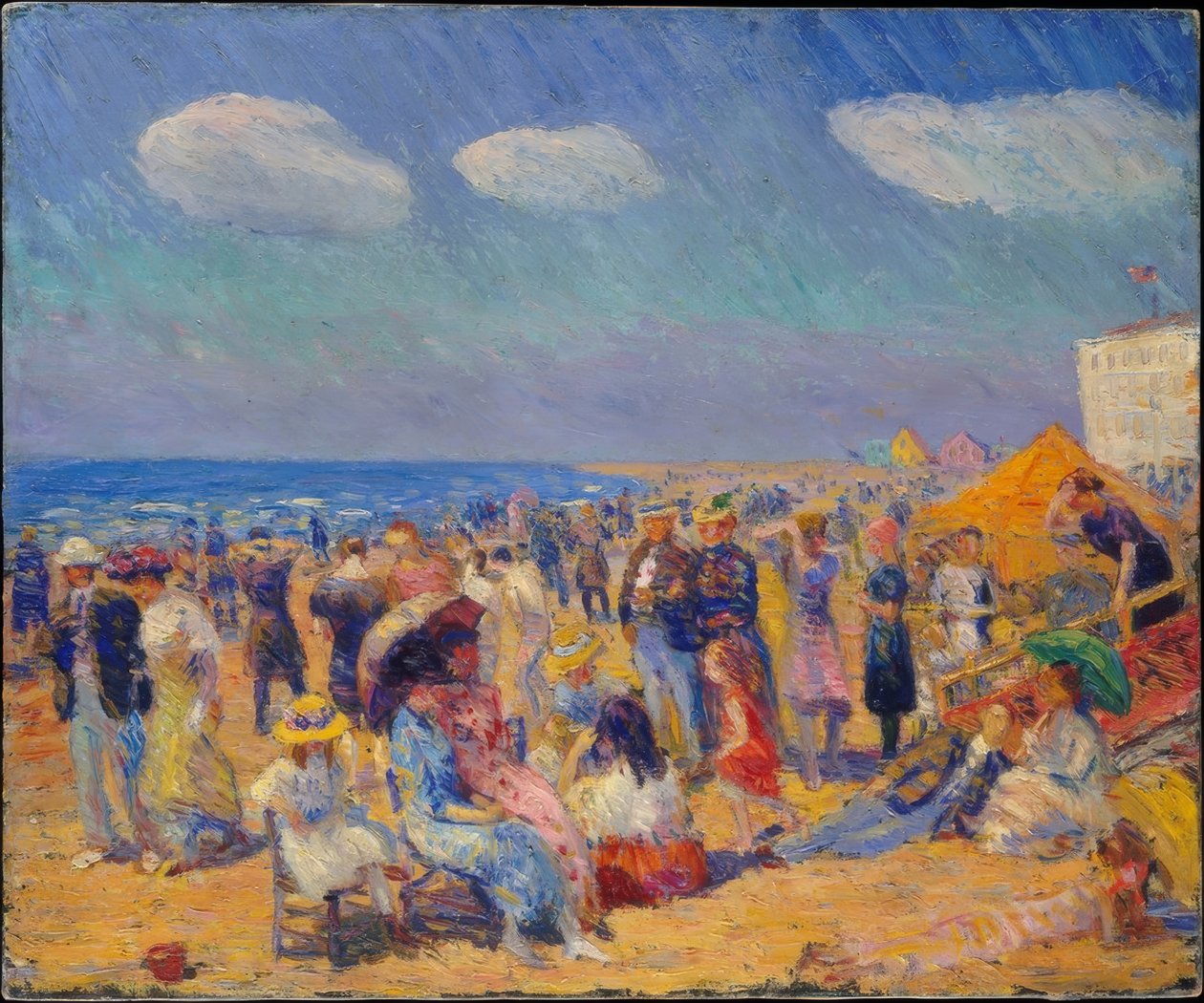 Masser af mennesker på kysten af William Glackens