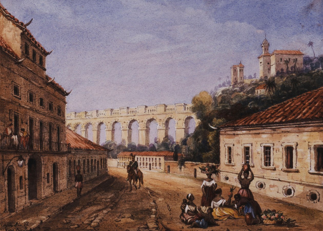 Akvædukten og klosteret Santa Teresa, Matacaballos Street, Rio de Janeiro, af William Gore Ouseley