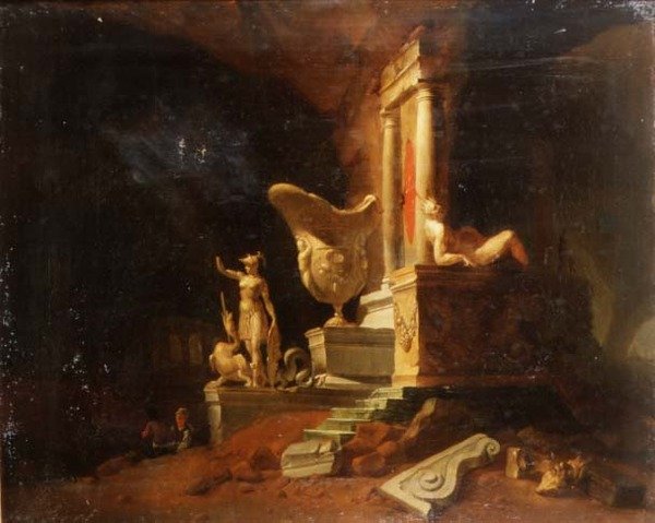 Capriccio af ruiner og statuer af William Gowe Ferguson