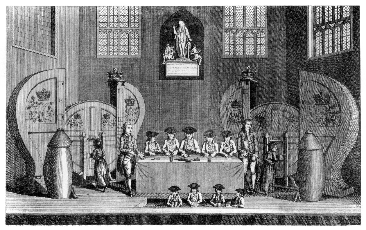 Udtrækning af statslotteriet i Guildhall, City of London, 1763 1886. af William Griggs