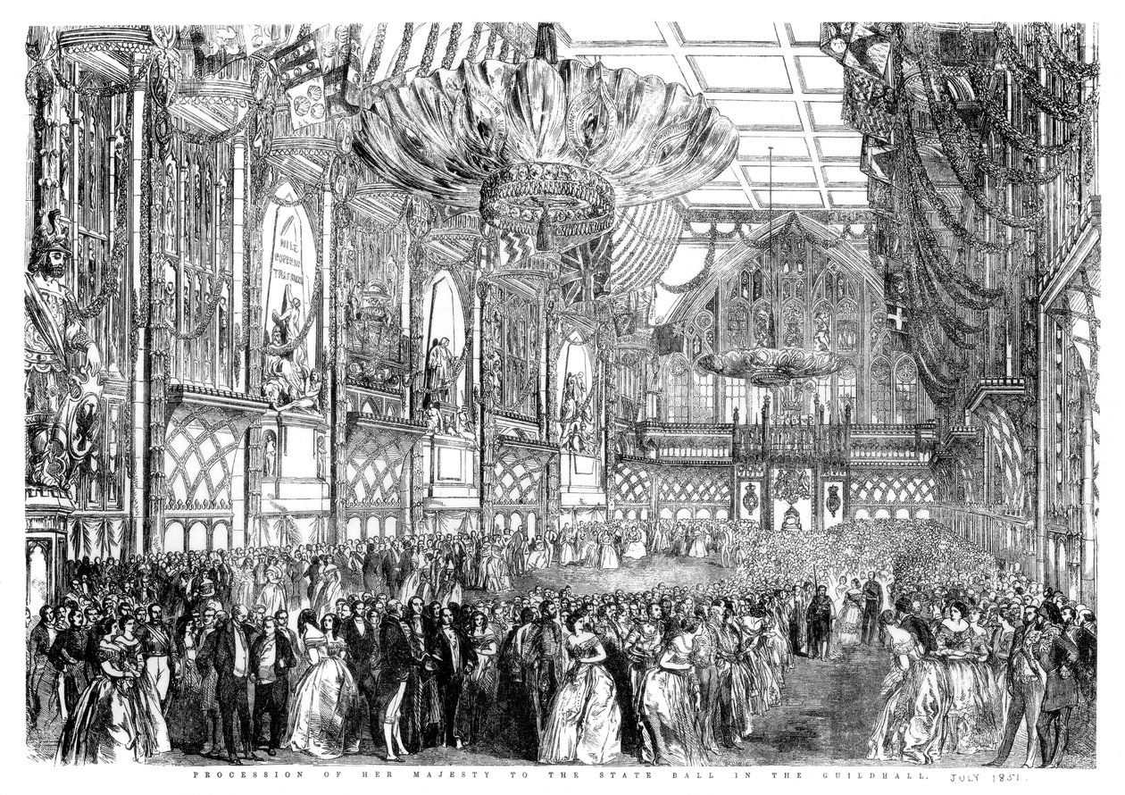 Procession af Hendes Majestæt til State Ball i Guildhall, City of London, juli 1851 1886. af William Griggs