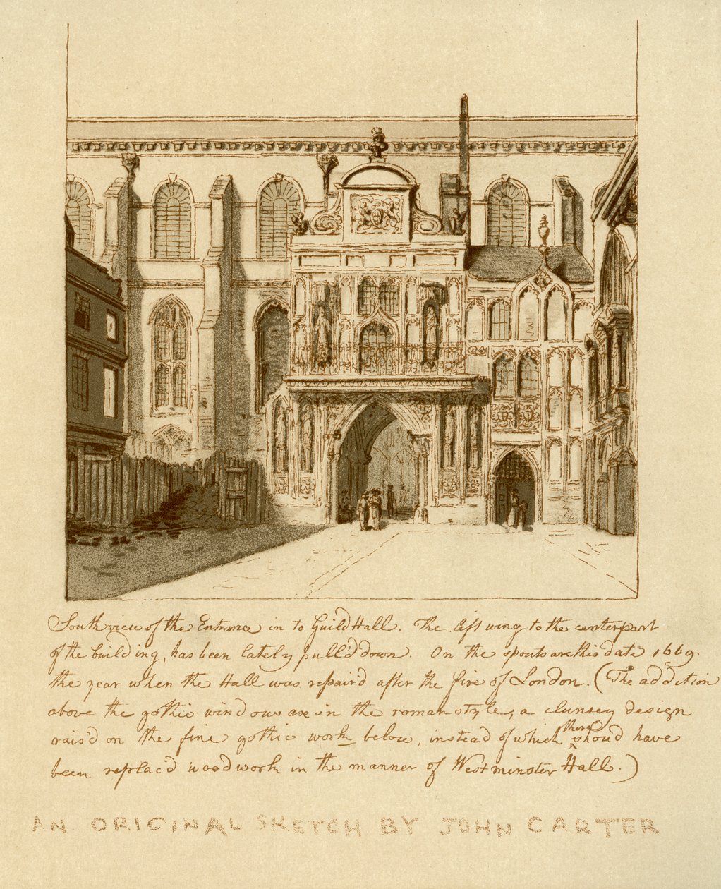 Sydlig udsigt over indgangen til Guildhall, City of London, 18. århundrede 1886. af William Griggs