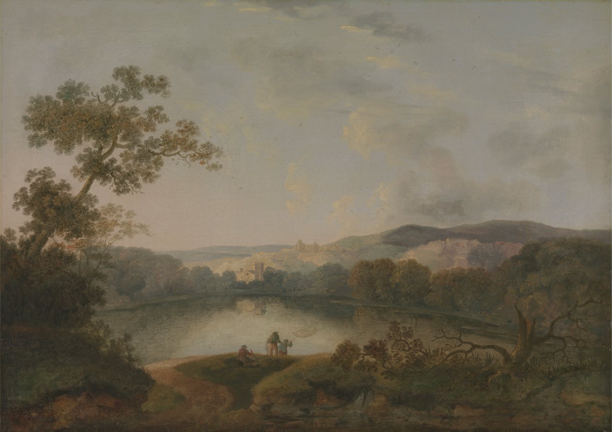 Udsigt over en sø med fiskere af William Groombridge