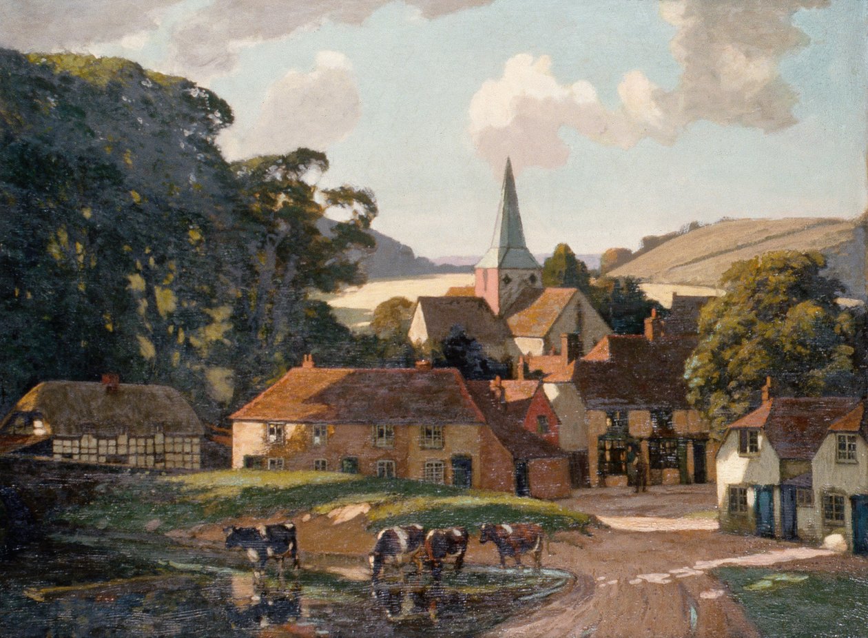 Harting Village and Pond (olie på lærred) af William Gunning King
