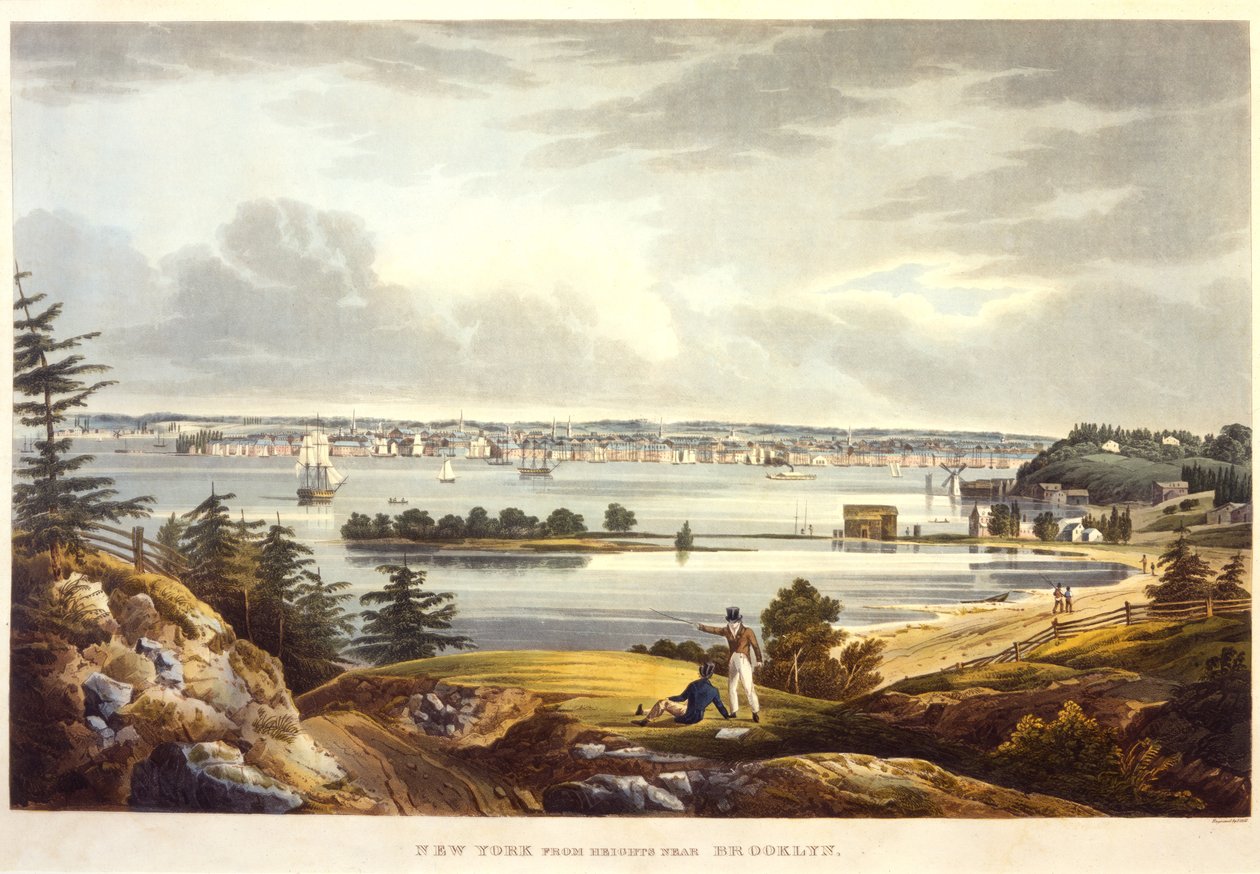 New York fra Heights nær Brooklyn, indgraveret af John Hill, udateret (akvatint) af William Guy Wall