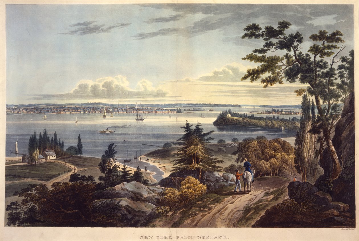New York fra Weehawk [Weehawken], graveret af John Hill, udateret (akvatint) af William Guy Wall