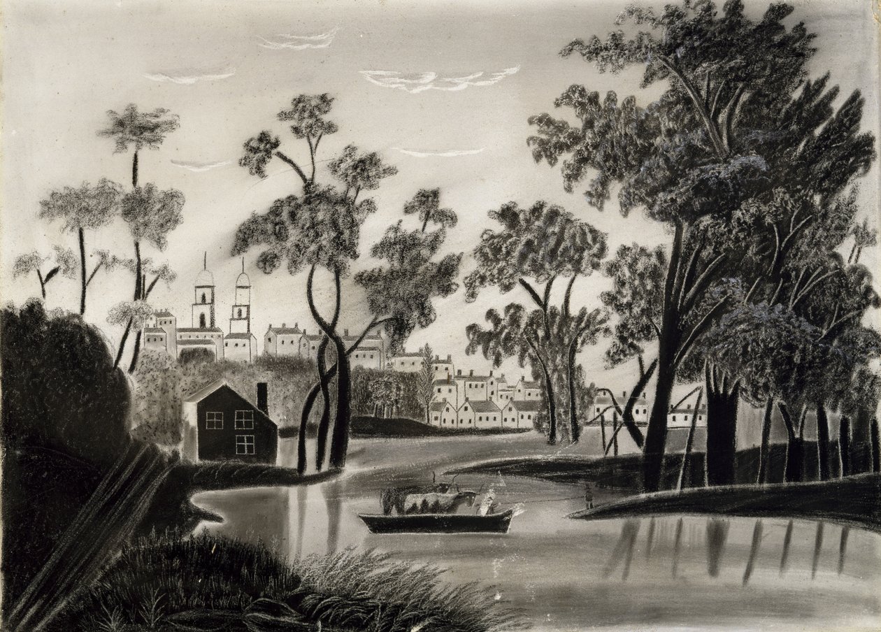 Pastoral scene, sandsynligvis 1825-1850 (grafit på sandpapir) af William Guy after Wall