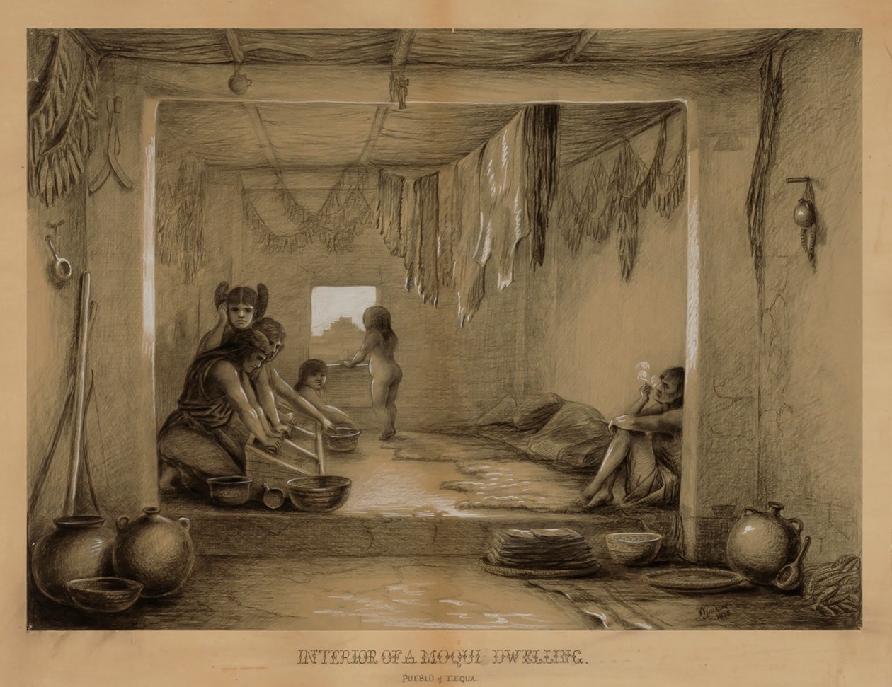 Interiør af en Hopi Dwelling, slutningen af det 19.-begyndelsen af det 20. århundrede. af William H. Jackson