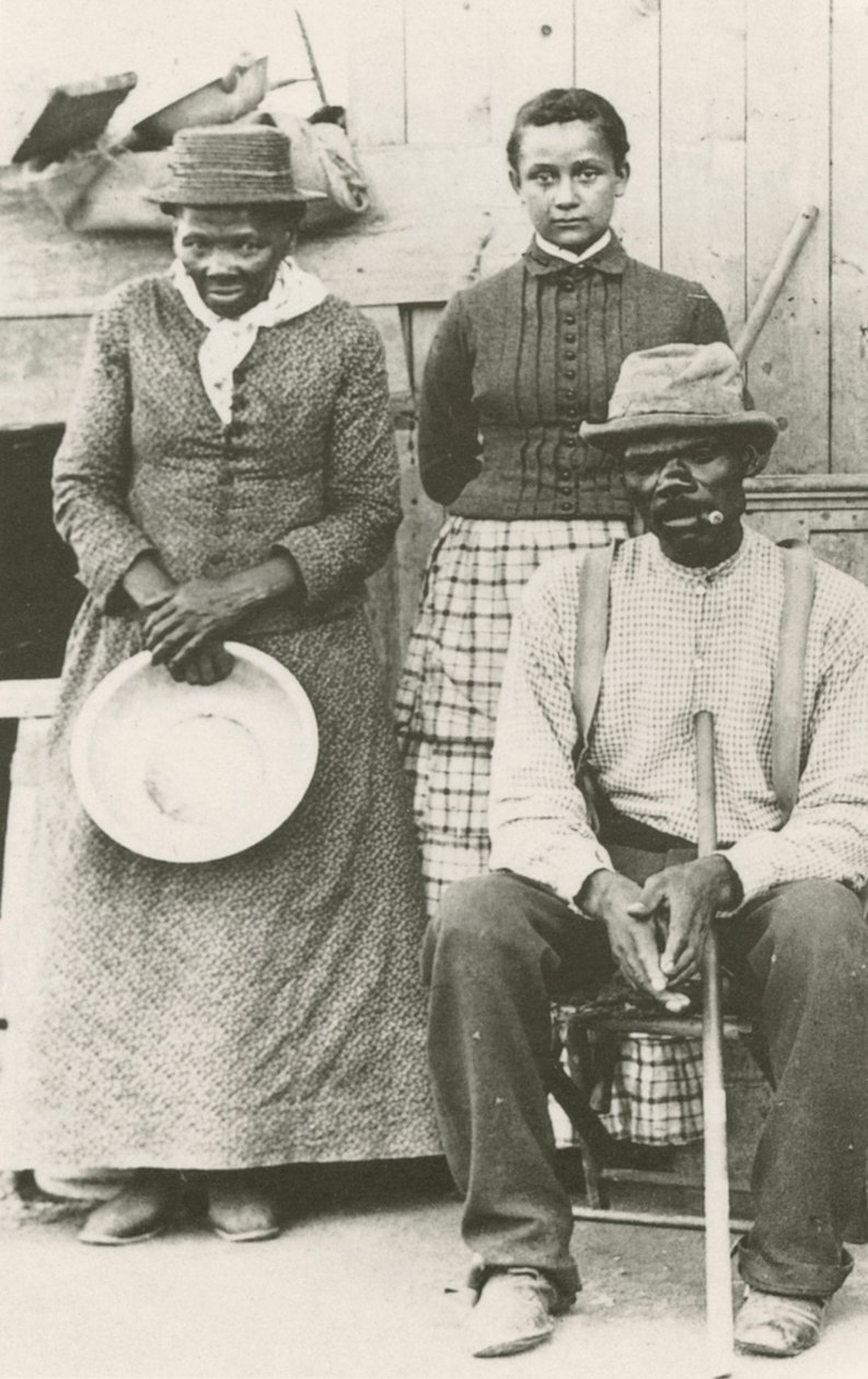 Postkort af Harriet Tubman, Nelson Davis og datteren Gertie, ca. 1887, trykt 1992. af William Haight Cheney