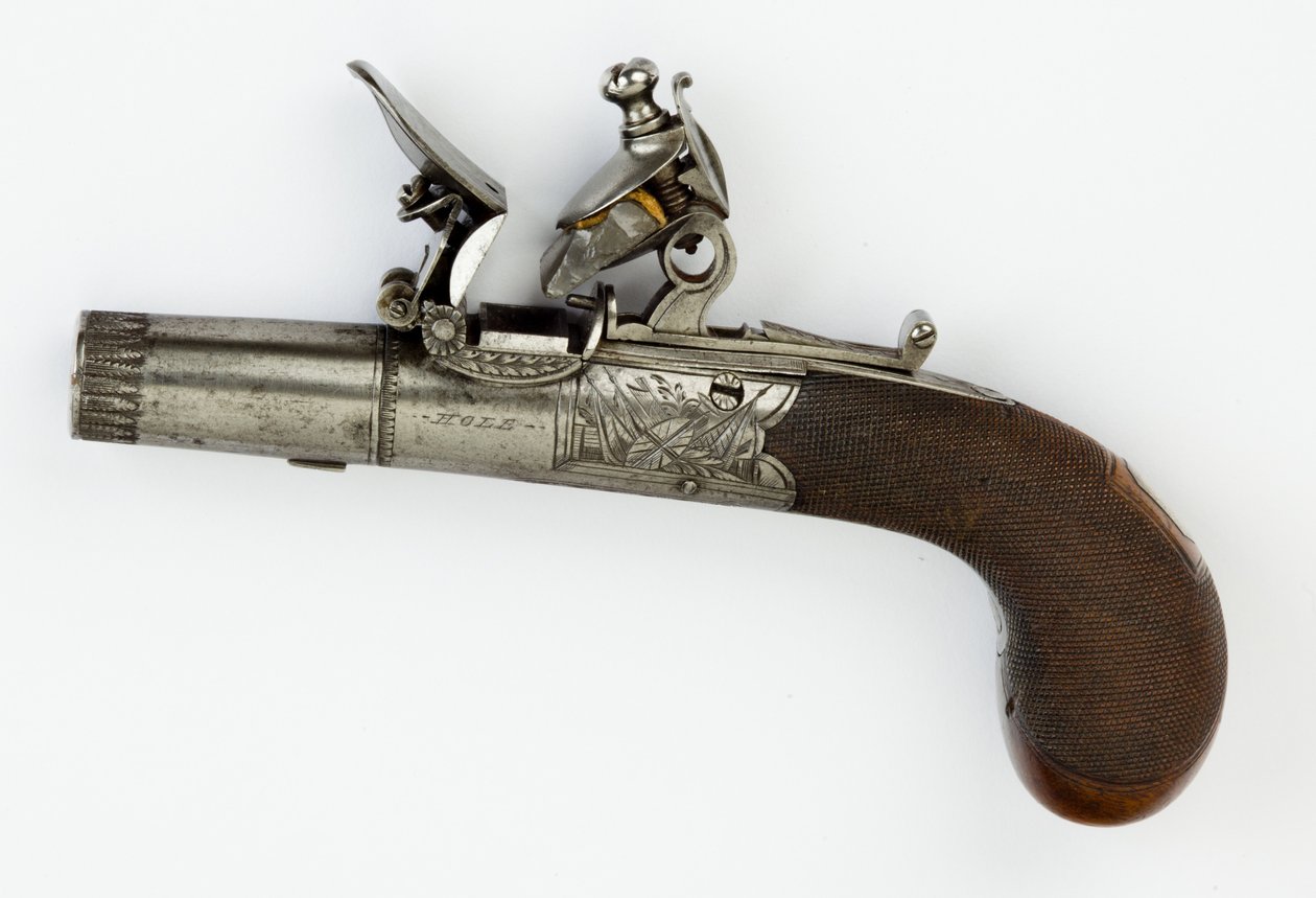 Flintlock Pocket Pistol med Box-Lock, ca. 1820 (stål, sølv og valnøddetræ) af William Hale