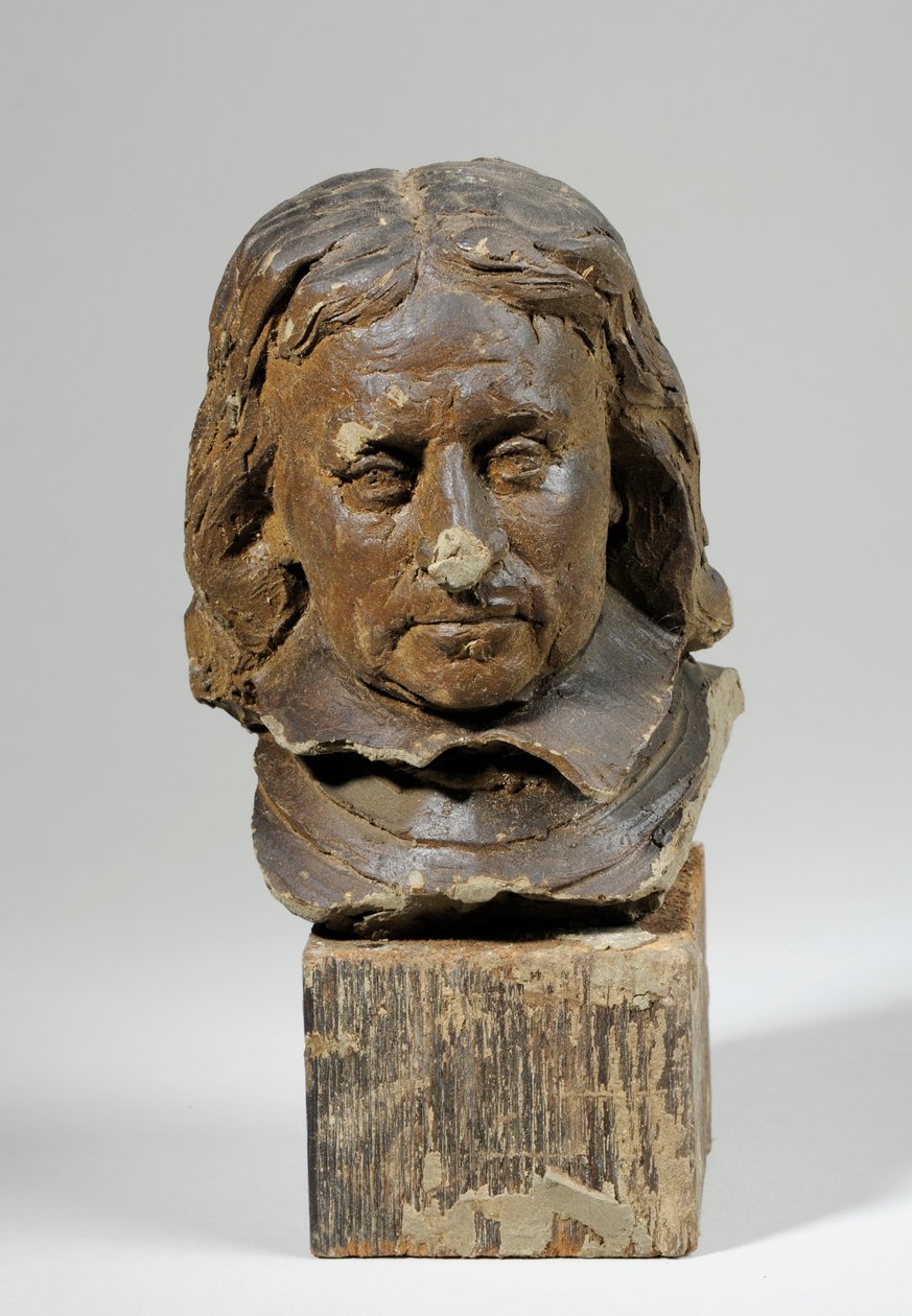 Portræt af Oliver Cromwell (voks og træ) (se også 440364) af William Hamo Thornycroft