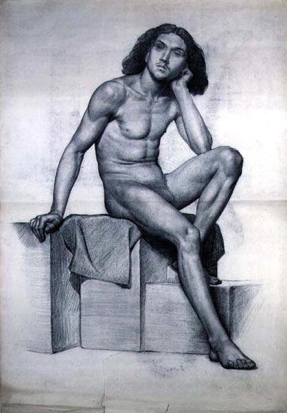 Studie af en siddende nøgenmodel af William Hamo Thornycroft