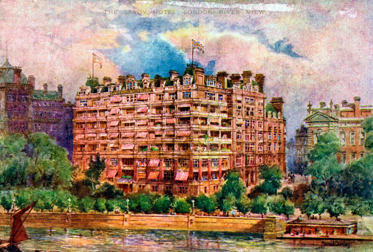 Savoy Hotel set fra Themsen, London, 1905. af William Harold Oakley