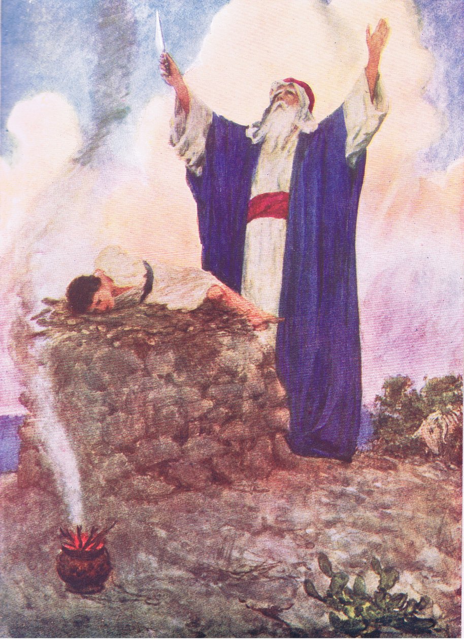 Abraham ofrer Isaac, fra The Bible Story udgivet af Hodder & Stoughton, ca. 1930 af William Hatherell