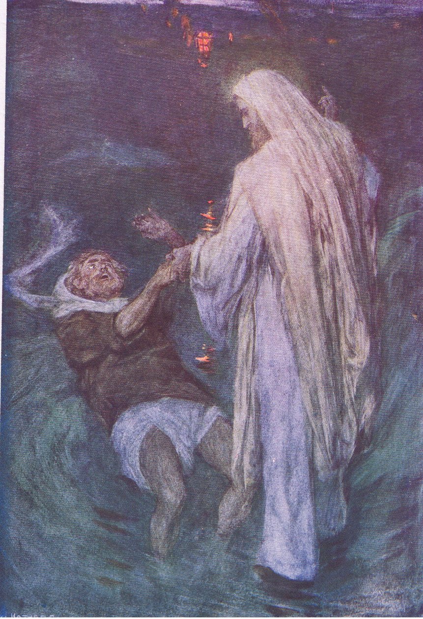 Kristus går på havet, fra The Bible Story udgivet af Hodder & Stoughton, ca. 1930 af William Hatherell