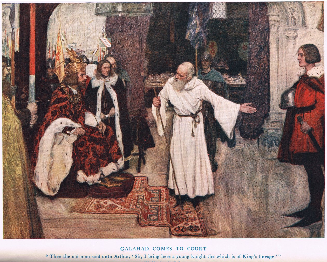 Galahad kommer til retten, illustration fra 