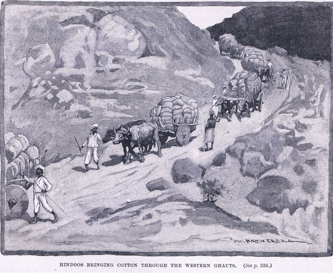 Hinduer bragte bomuld gennem de vestlige Ghauts 1862 e.Kr af William Hatherell