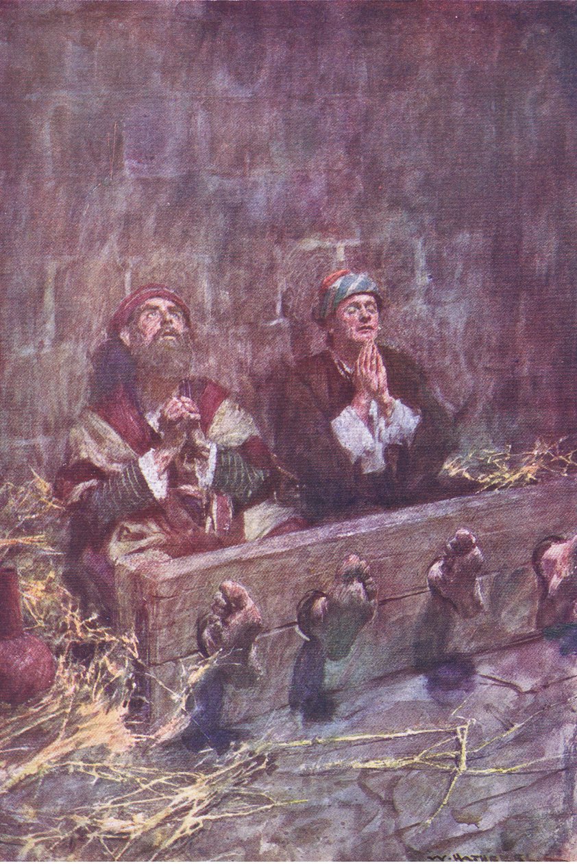 Paul og Silas i fængsel, fra The Bible Story udgivet af Hodder & Stoughton, ca. 1930 af William Hatherell