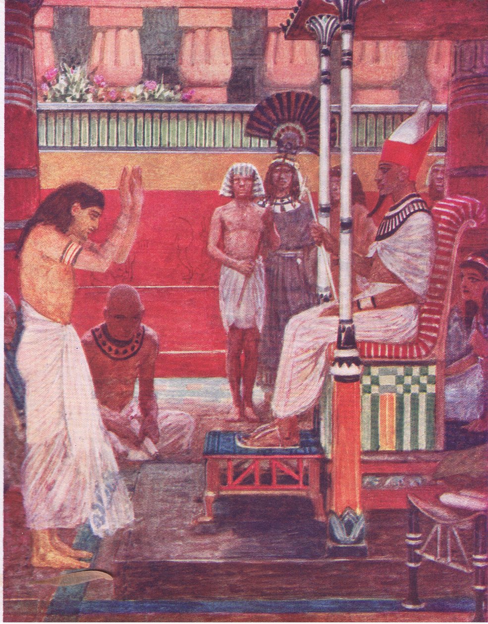 Farao fortæller sin drøm til de vise mænd fra The Bible Story udgivet af Hodder & Stoughton, ca. 1930 af William Hatherell